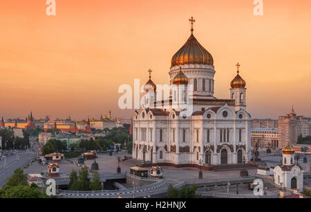 Cathedral of Christ the Savior in the sunset, Russia, Moscow Stock Photo