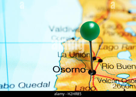 Osorno pinned on a map of Chile Stock Photo