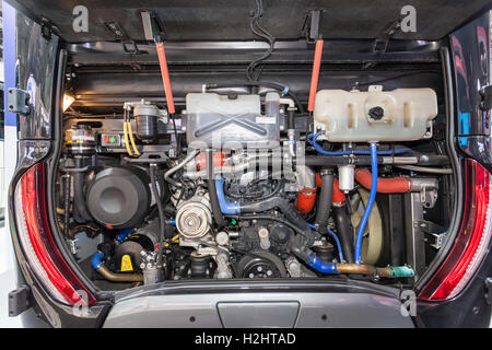 Engine bay in the back of a modern bus Stock Photo
