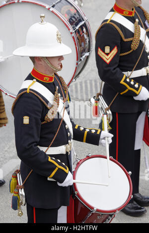 Royal Marine band parades with music Stock Photo