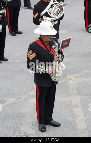 Royal Marine band parades with music Stock Photo