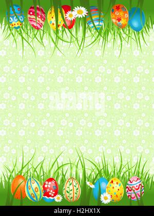 Background  with coloured eggs in a grass Stock Vector