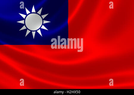 3D rendering of the Taiwanese flag on silky satin. Stock Photo