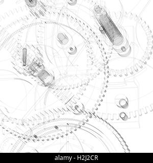 Clock mechanism. Wire-frame render Stock Photo