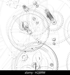 Clock mechanism. Wire-frame render Stock Photo