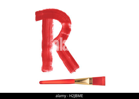 Painted R letter with brush isolated on pure white background Stock Photo