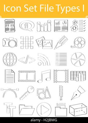 Drawn Doodle Lined Icon Set File Types I with 30 icons for the creative use in graphic design Stock Vector