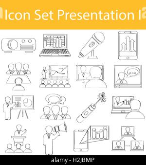 Drawn Doodle Lined Icon Set Presentation I with 16 icons for the creative use in graphic design Stock Vector