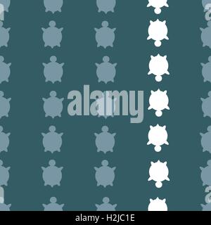 Vector seamless colorful turtle pattern with lines of turtles in blue colors. Stock Vector