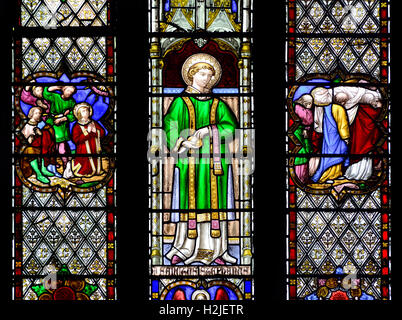 London, England,UK. St Paul's Church, Knightsbridge. Stained glass window - Saint Stephen Stock Photo