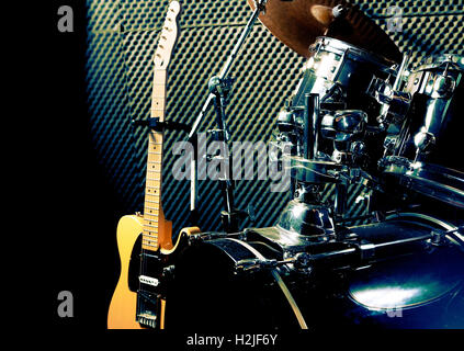 Live music.Drum and guitar background. Musical instrument. Stock Photo
