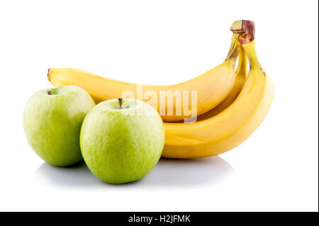 green apples and bananas white isolated Stock Photo