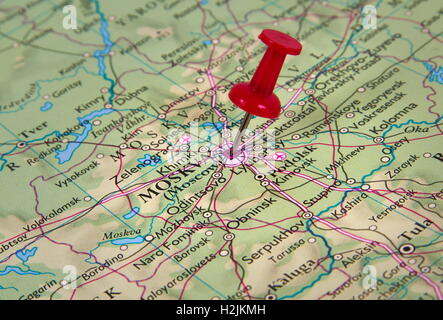 Moscow city in the map with pin Stock Photo
