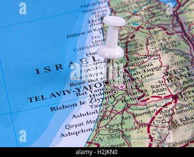 Tel Aviv  in the map with pin Stock Photo