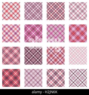 Plaid patterns collection, 16 seamless tartan patterns, different shades of pink Stock Vector