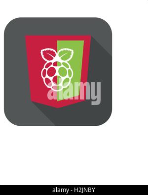 vector illustration of red and green html5 shield with white raspberry shape, isolated web site development icon long shadow Stock Vector