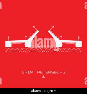 Palace Bridge - symbol of Saint Petersburg, Russia. Simple line drawn. Vector illustration. Stock Vector
