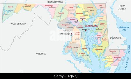 maryland administrative map Stock Vector