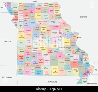 Kansas - Missouri - Oklahoma - Arkansas Map labelled black illustration ...