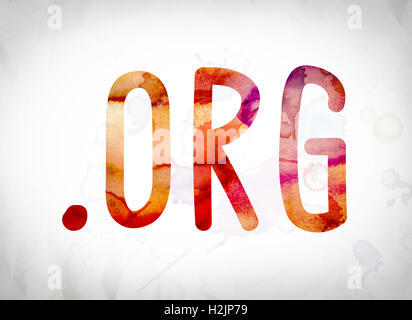 The word '.org' written in watercolor washes over a white paper background concept and theme. Stock Photo