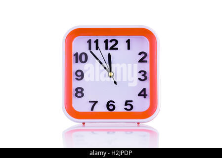 Square orange clock isolated on white background front view Stock Photo