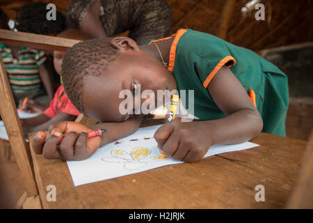 Students practice art and drawing at a primary school in Kaberamaido