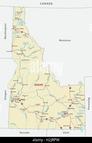 Washington - Oregon - Idaho - Montana Map Labelled Black Illustration ...