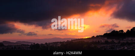 Sunset looking West over city of Bath. Panorama over UNESCO World Heritage City of Bath, in Somerset, England, UK, at dusk Stock Photo