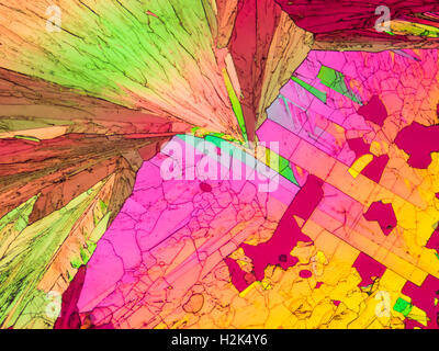 Microscopic image of  Sulfur crystals in polarized light. Stock Photo