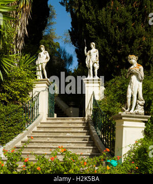 Classical inspired statues on the grounds of the Achillion Palace on the island of Corfu. Stock Photo