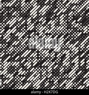 Vector Seamless Black and White Irregular Diagonal Dash Lines Pattern Stock Vector