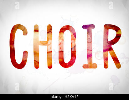 The word 'Choir' written in watercolor washes over a white paper background concept and theme. Stock Photo