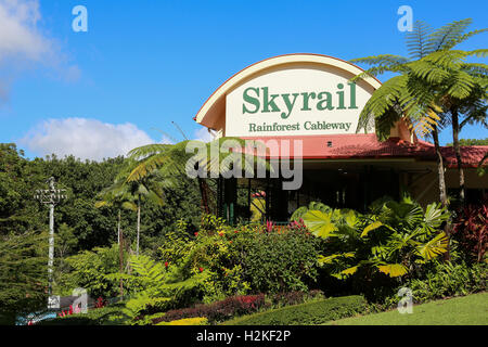 The Skyrail Station in Kuranda Australia with a cableway over the rain forest treetops Stock Photo