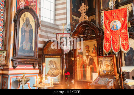 Vilnius, Lithuania - July 04, 2016: Close The Left Side Of Iconostasis In Christian Orthodox Church Of Saint Nicholas. Stock Photo