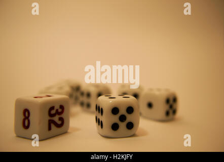 dice on table with winning numbers Stock Photo