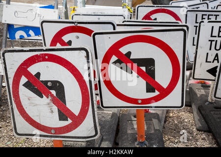 Las Vegas, Nevada - Portable traffic signs stacked near a road construction site. Stock Photo