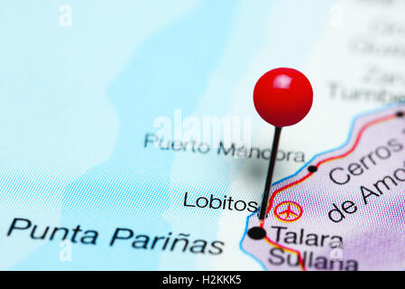Lobitos pinned on a map of Peru Stock Photo