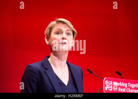 Shadow Home secretary,Yvette Cooper,speaks at the Labour party conference at the AA Arena in Liverpool 2016 Stock Photo