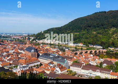 View over the old town from the Schloss, Heidelberg, Baden-Württemberg, Germany Stock Photo