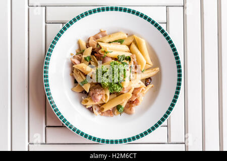 Bacon Aglio olio pasta with garlic and chilli Stock Photo