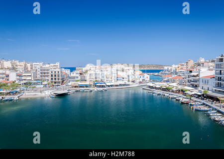 Seaside resort town of Agios Nikolaos located on the north-east side of Crete, Greece. Stock Photo