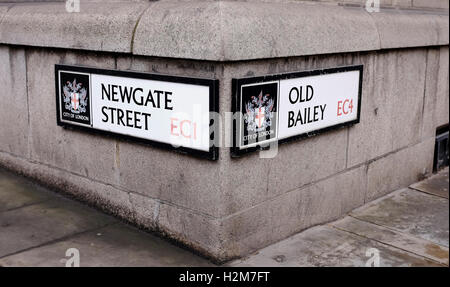 Corner of Newgate Street and Old Bailey in City of London UK Stock Photo