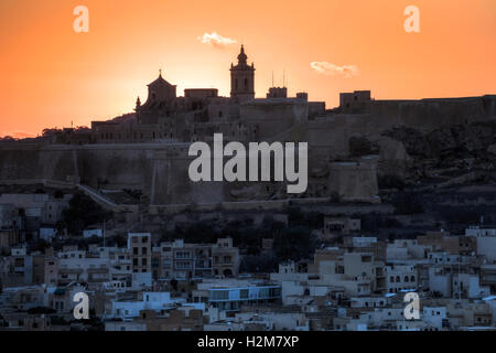 Cathedral, sunset, Cittadella, Victoria, Gozo, Malta Stock Photo