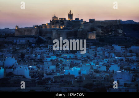 Cittadella at night, Victoria, Gozo, Malta Stock Photo