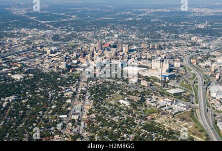 An aerial view of the skyline of downtown San Antonio November 5, 2009 in San Antonio, Texas. Stock Photo