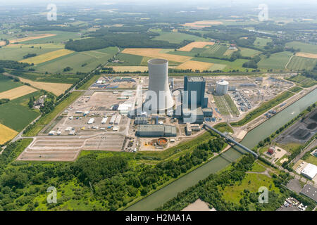 Aerial view, EON 4, coal-fired power plant on the Dortmund-Ems Canal, building freeze, Aerial view of Datteln, Ruhr area, Stock Photo