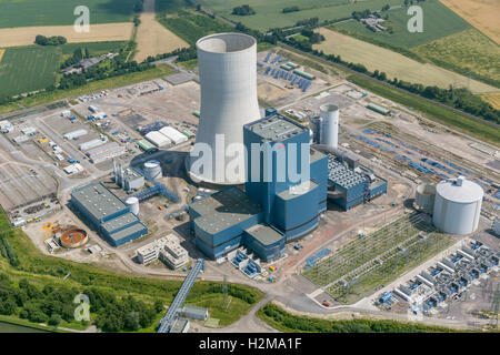 Aerial view, EON 4, coal-fired power plant on the Dortmund-Ems Canal, building freeze, Aerial view of Datteln, Ruhr area, Stock Photo