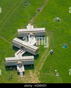 Aerial picture, art container of the artist WAI WAI in Oberhausen with art tents, Oberhausen, Ruhr area, North Rhine-Westphalia, Stock Photo