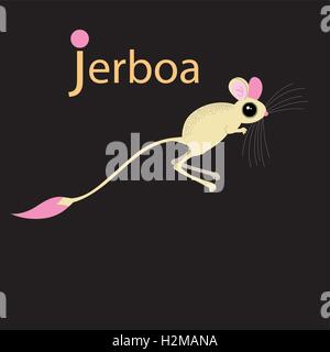 Funny vector jerboa jumping on a black background Stock Vector