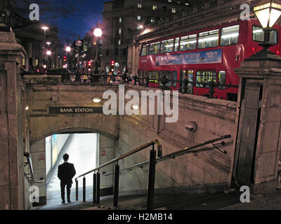 Bank Tube Station and passengers, City Of London, at Dusk